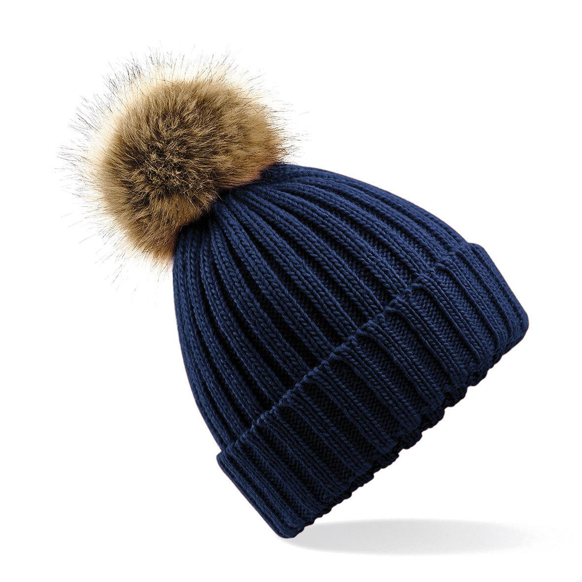 Beechfield Chunky Beanie with Removable Faux Fur Pom Pom and Cuffed Design