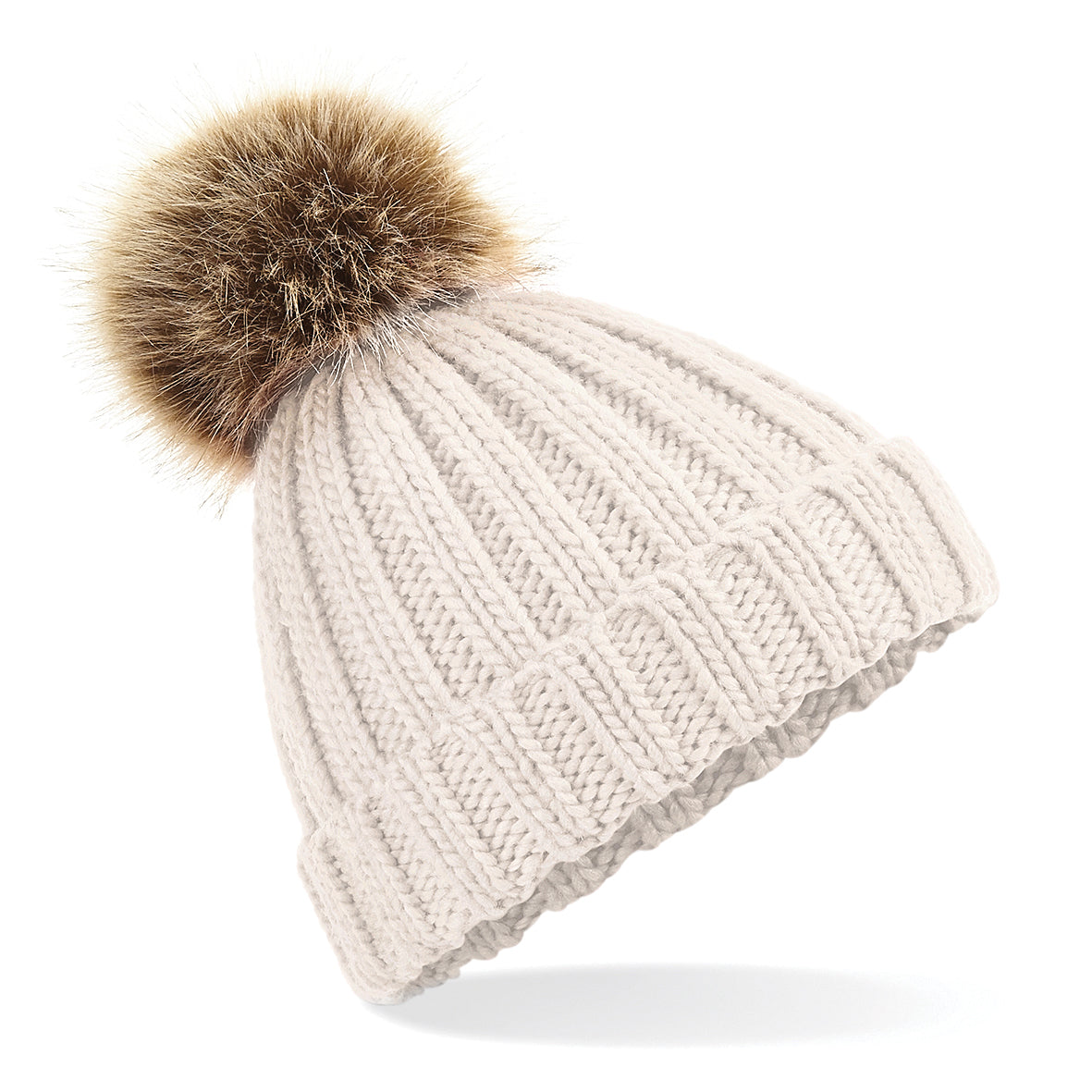 Beechfield Chunky Beanie with Removable Faux Fur Pom Pom and Cuffed Design