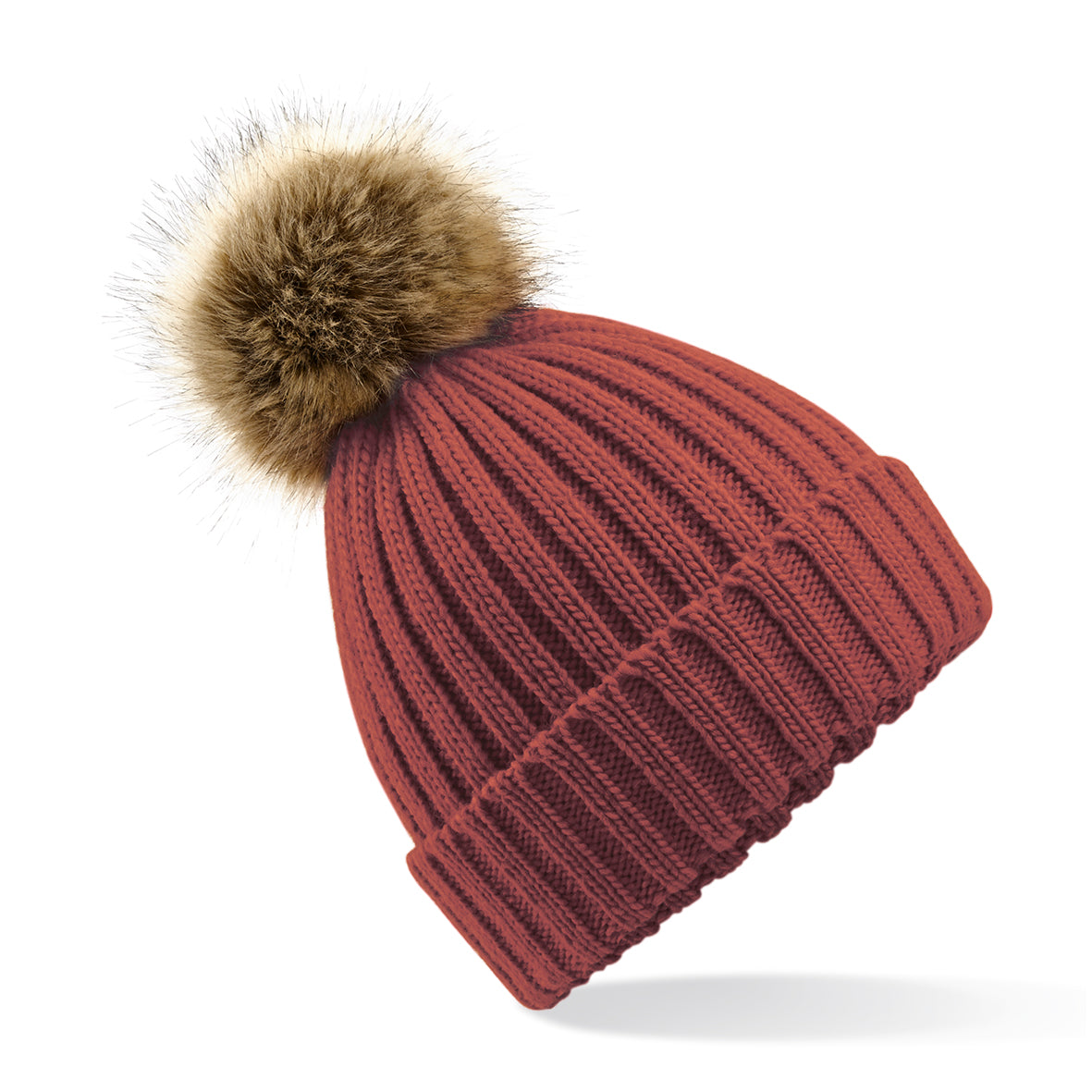 Beechfield Chunky Beanie with Removable Faux Fur Pom Pom and Cuffed Design