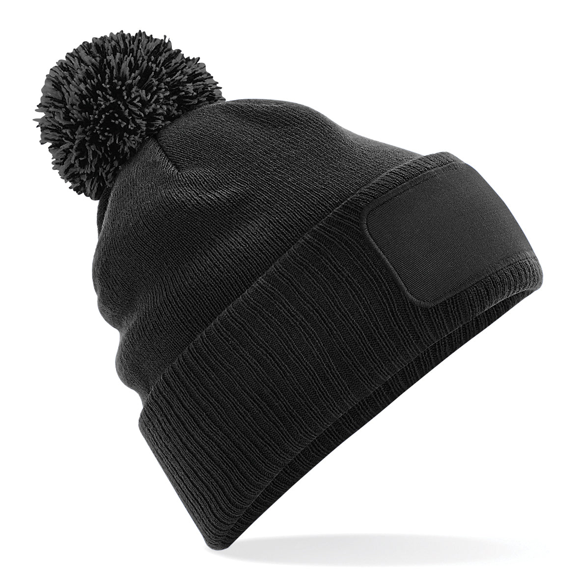 Beechfield Snowstar Beanie Double-Layer Knit Two-Tone Pom Pom Cotton Patch