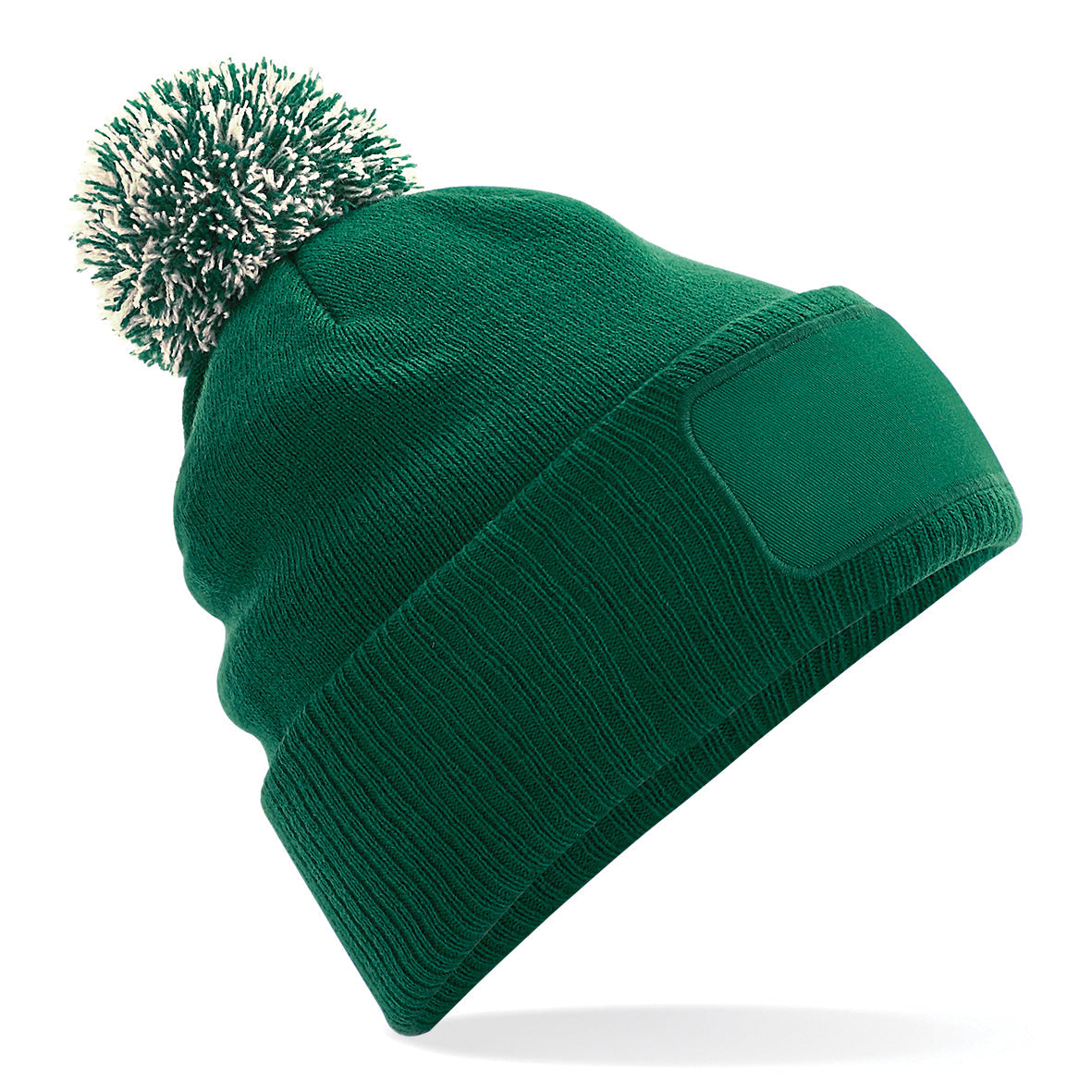 Beechfield Snowstar Beanie Double-Layer Knit Two-Tone Pom Pom Cotton Patch