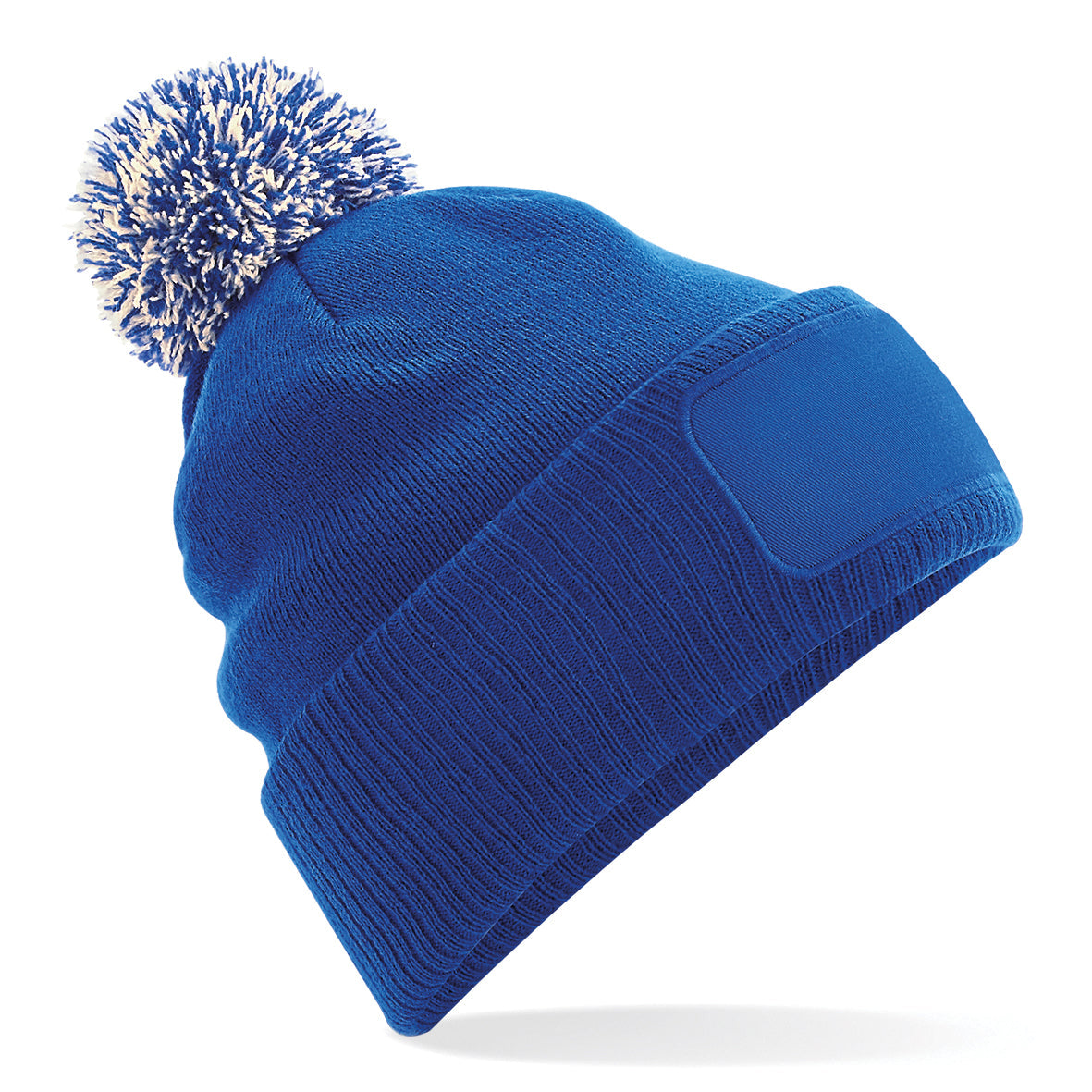 Beechfield Snowstar Beanie Double-Layer Knit Two-Tone Pom Pom Cotton Patch
