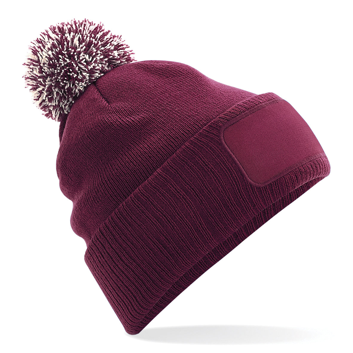Beechfield Snowstar Beanie Double-Layer Knit Two-Tone Pom Pom Cotton Patch