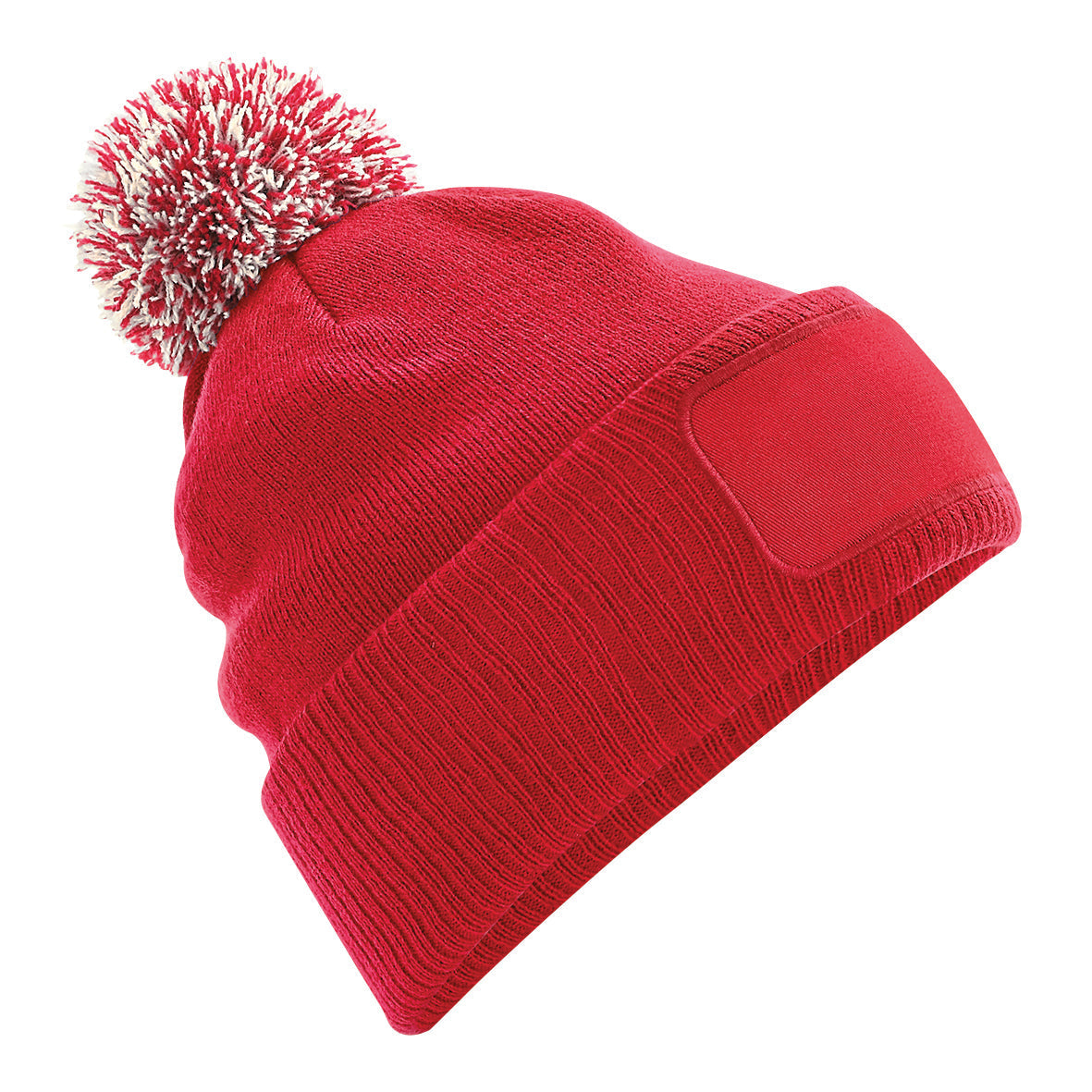 Beechfield Snowstar Beanie Double-Layer Knit Two-Tone Pom Pom Cotton Patch