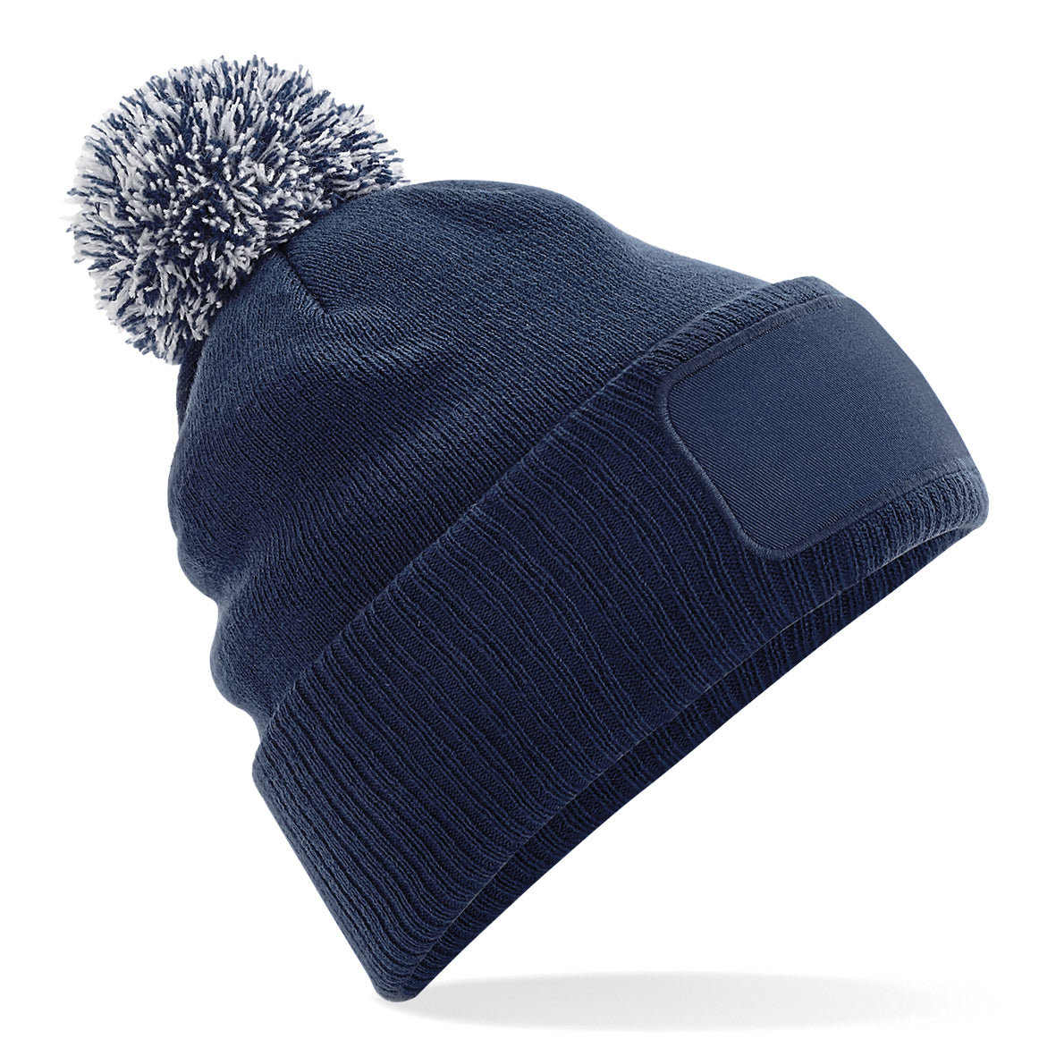 Beechfield Snowstar Beanie Double-Layer Knit Two-Tone Pom Pom Cotton Patch