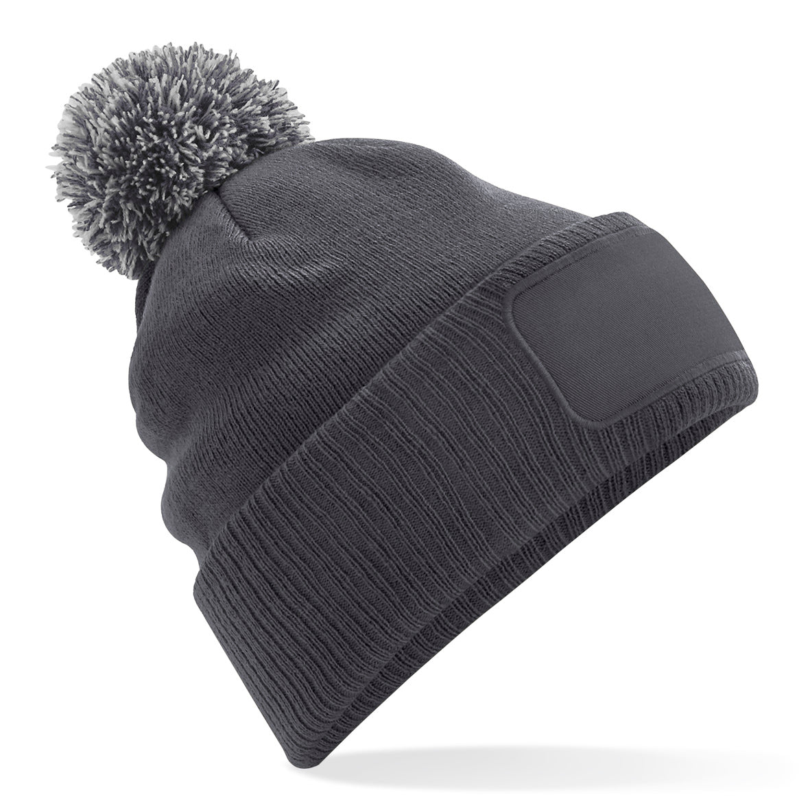 Beechfield Snowstar Beanie Double-Layer Knit Two-Tone Pom Pom Cotton Patch