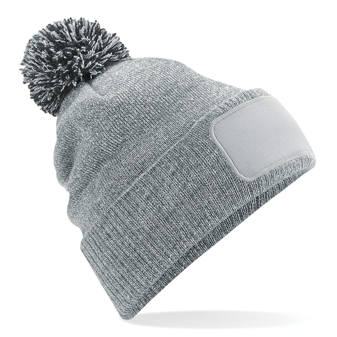 Beechfield Snowstar Beanie Double-Layer Knit Two-Tone Pom Pom Cotton Patch