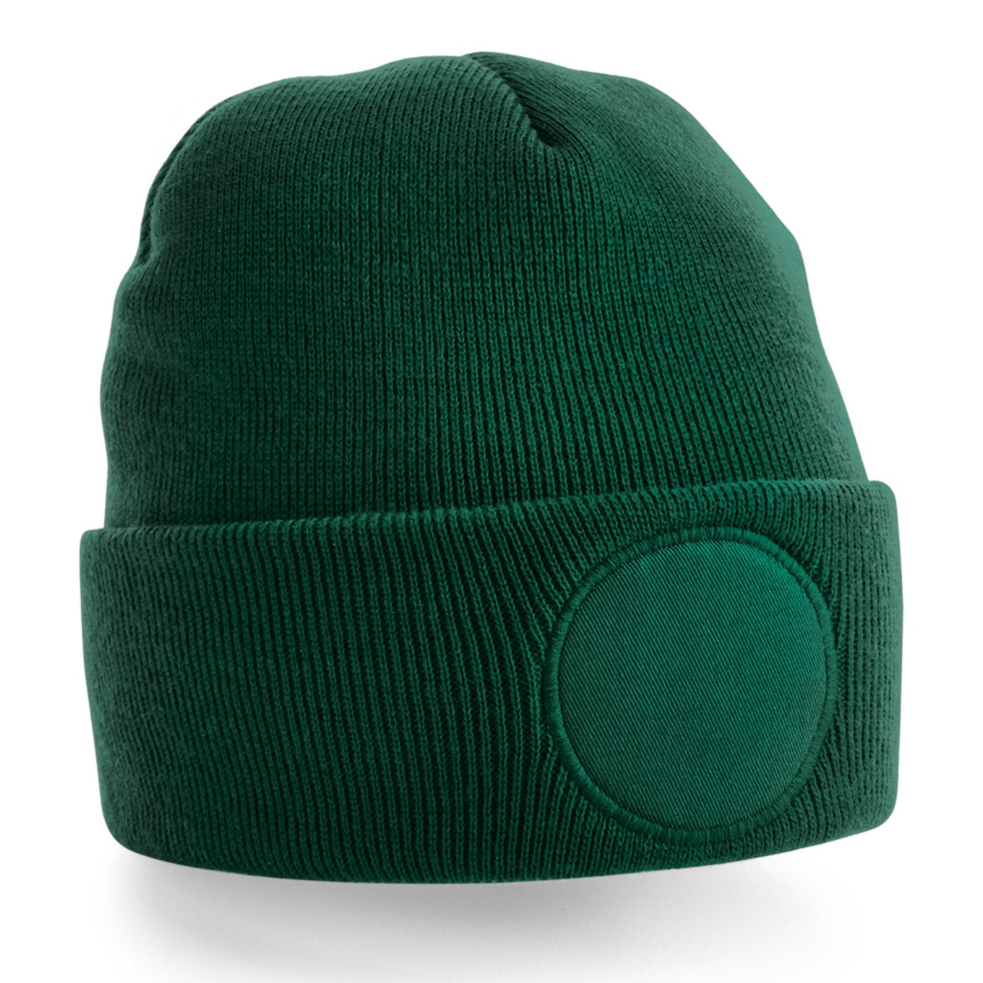 Beechfield Circular Patch Beanie Double Layer Knit Soft Touch Fabric Warmth