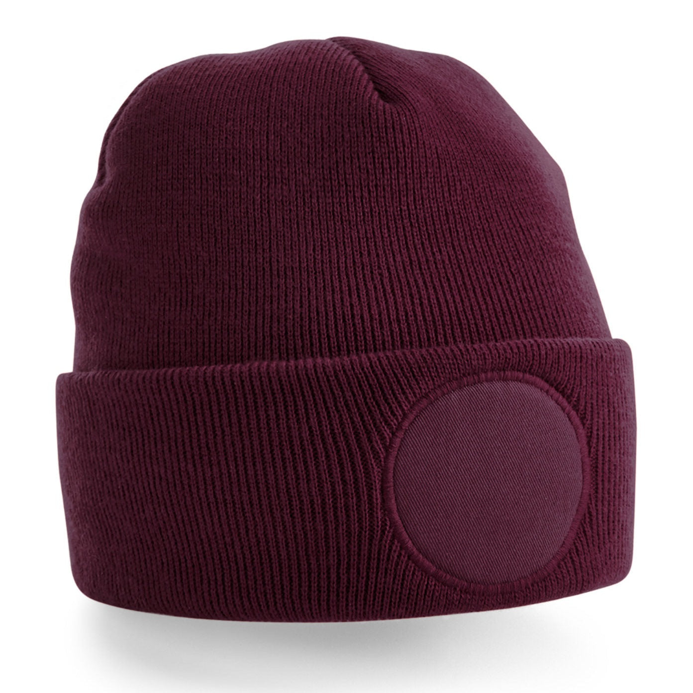 Beechfield Circular Patch Beanie Double Layer Knit Soft Touch Fabric Warmth