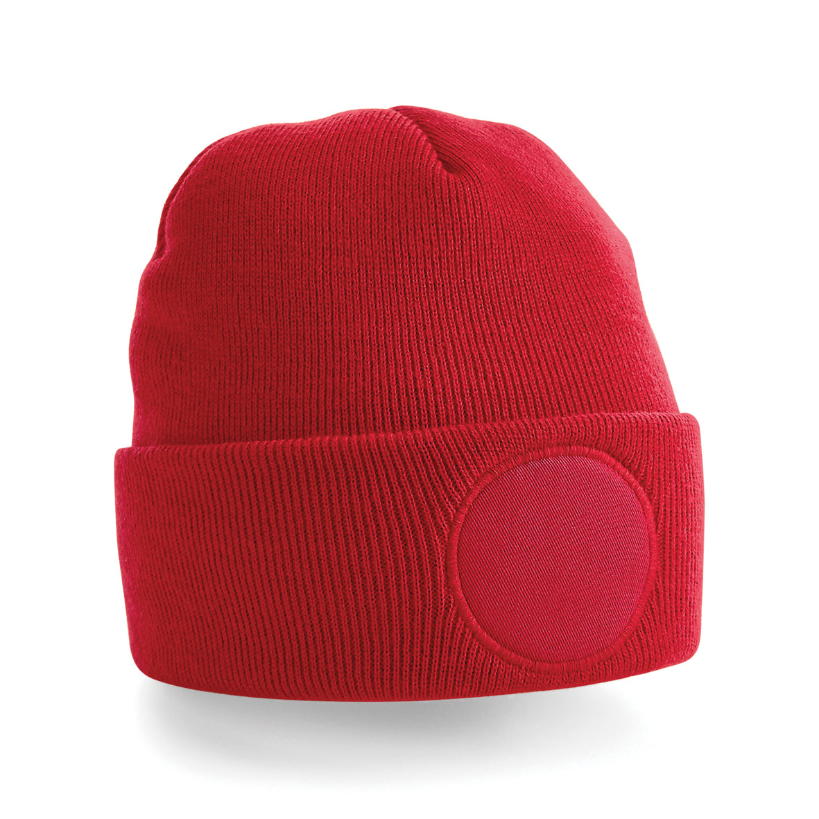 Beechfield Circular Patch Beanie Double Layer Knit Soft Touch Fabric Warmth