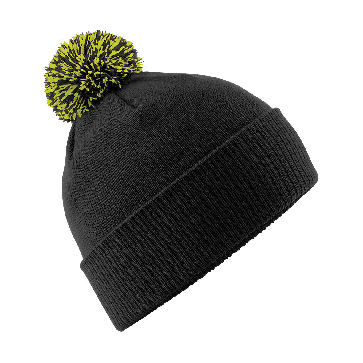 Beechfield Snowstar Beanie Two-Tone Pom Pom Double Layer Knit Cuffed Slouch