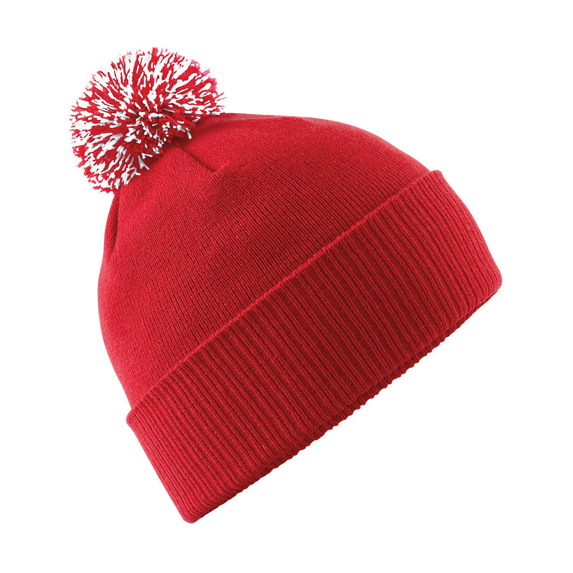 Beechfield Snowstar Beanie Two-Tone Pom Pom Double Layer Knit Cuffed Slouch