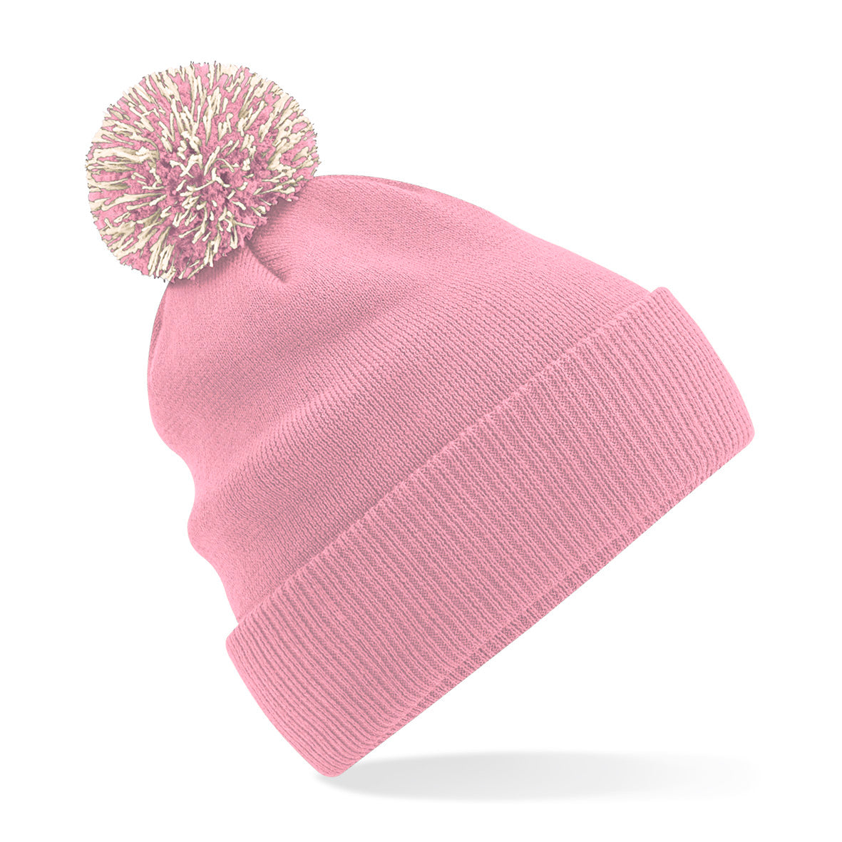 Beechfield Snowstar Beanie Two-Tone Pom Pom Double Layer Knit Cuffed Slouch