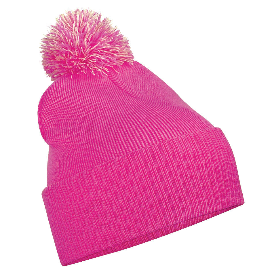 Beechfield Snowstar Beanie Two-Tone Pom Pom Double Layer Knit Cuffed Slouch