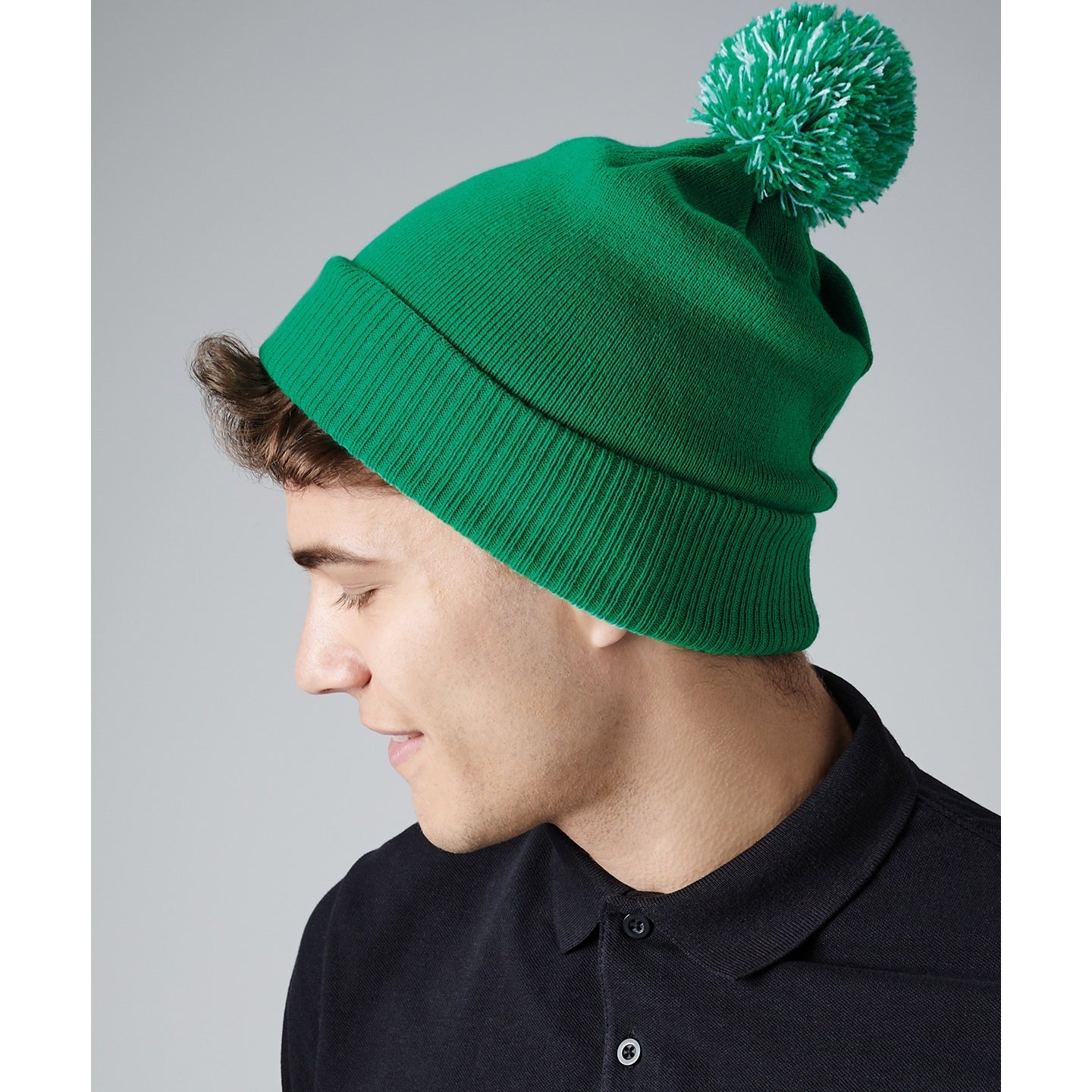 Beechfield Snowstar Beanie Two-Tone Pom Pom Double Layer Knit Cuffed Slouch