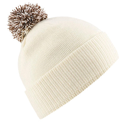 Beechfield Snowstar Beanie Two-Tone Pom Pom Double Layer Knit Cuffed Slouch