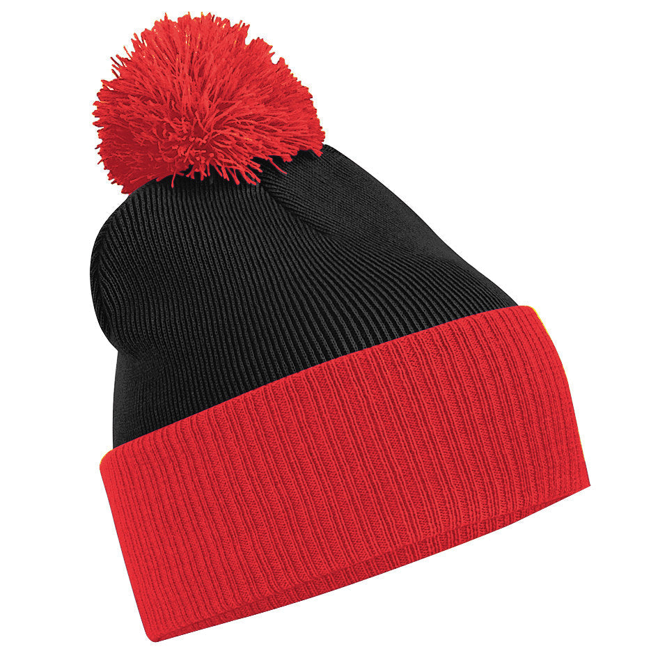 Beechfield Snowstar Two-Tone Beanie Cuffed Slouch Double Layer Knit Pom Pom