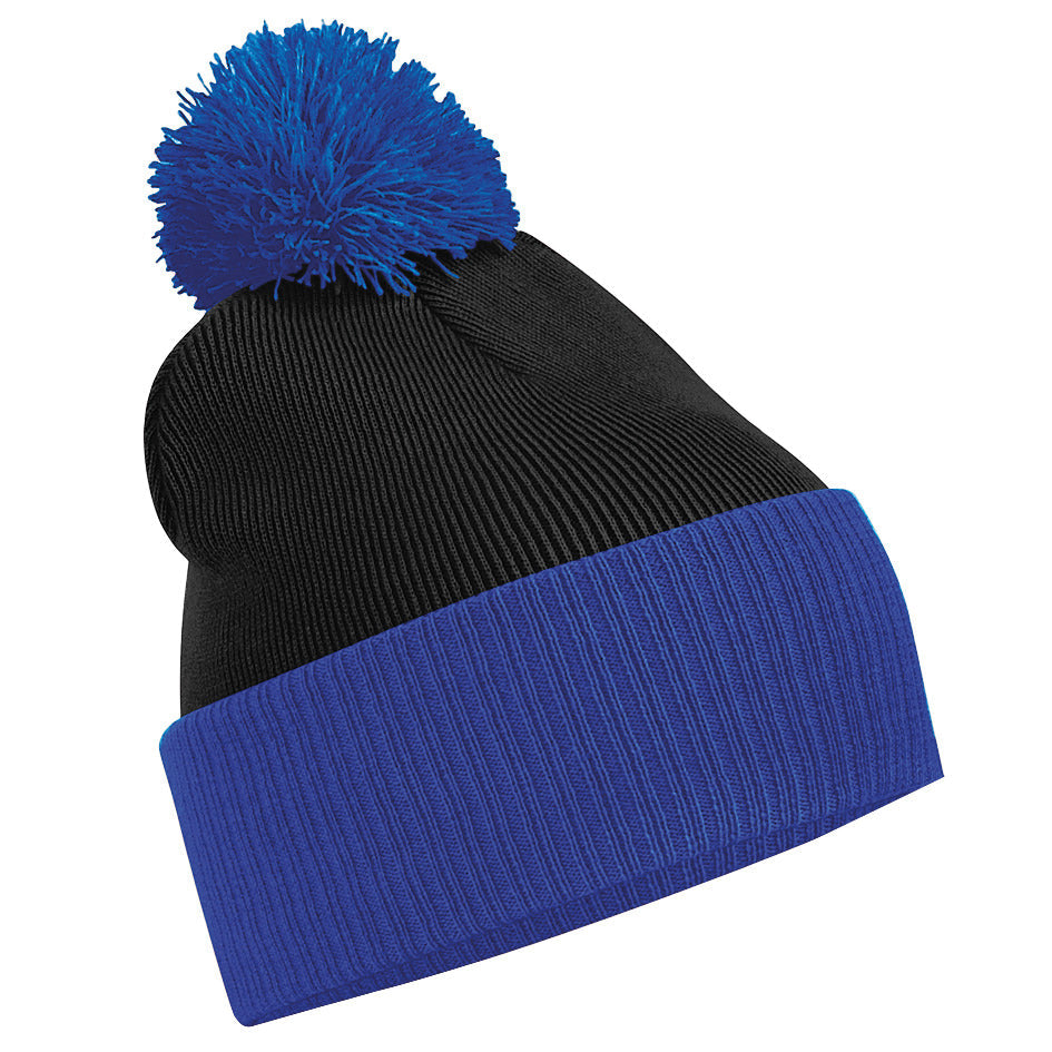 Beechfield Snowstar Two-Tone Beanie Cuffed Slouch Double Layer Knit Pom Pom
