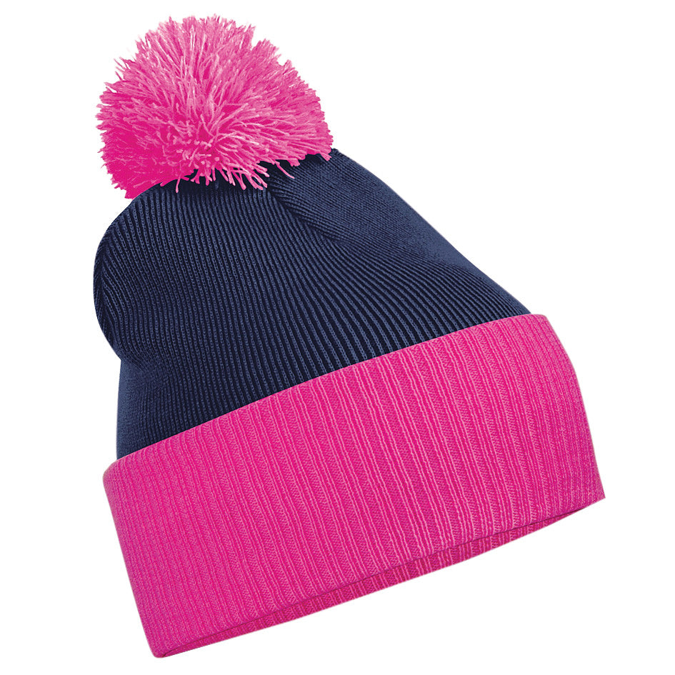 Beechfield Snowstar Two-Tone Beanie Cuffed Slouch Double Layer Knit Pom Pom