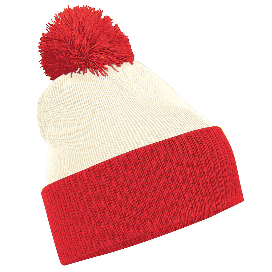 Beechfield Snowstar Two-Tone Beanie Cuffed Slouch Double Layer Knit Pom Pom