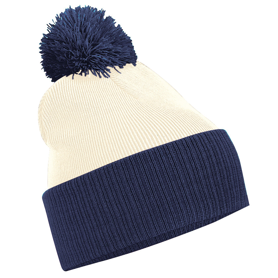 Beechfield Snowstar Two-Tone Beanie Cuffed Slouch Double Layer Knit Pom Pom