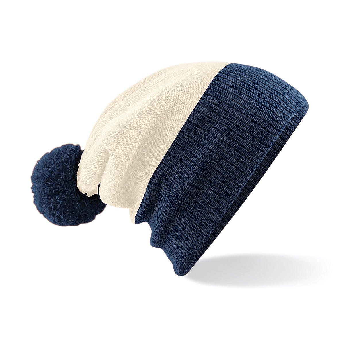 Beechfield Snowstar Two-Tone Beanie Cuffed Slouch Double Layer Knit Pom Pom
