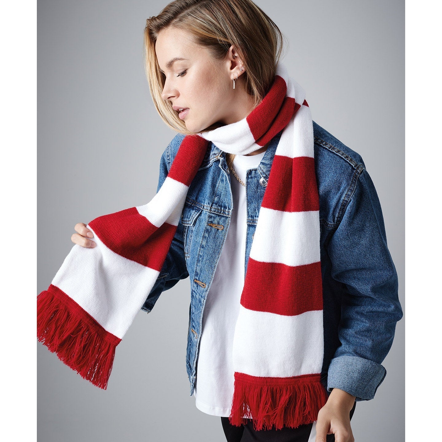 Beechfield Stadium Scarf Double Layer Knit Classic Colours Tassel Trim 182x18cm