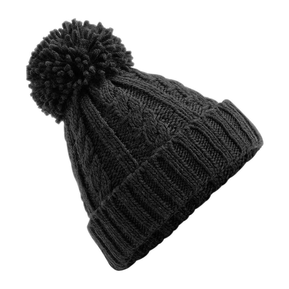 Beechfield Cable Knit Melange Beanie with Suprafleece Thermal Band, Pom Pom
