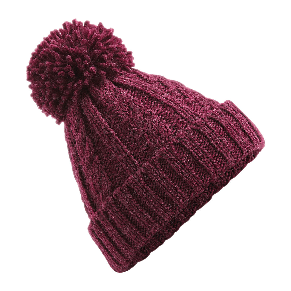 Beechfield Cable Knit Melange Beanie with Suprafleece Thermal Band, Pom Pom