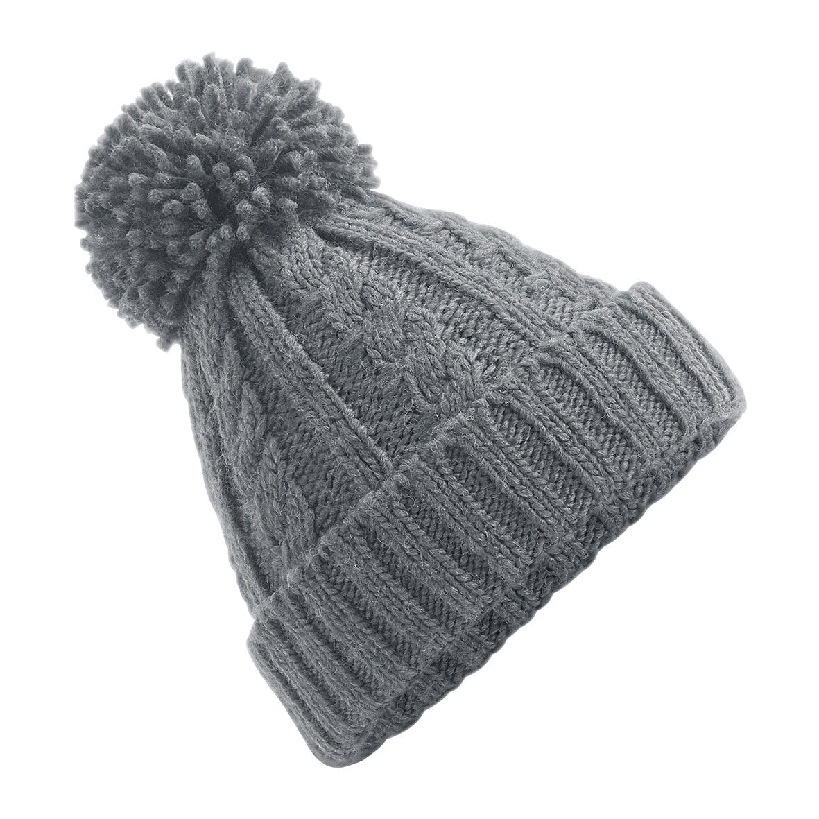 Beechfield Cable Knit Melange Beanie with Suprafleece Thermal Band, Pom Pom