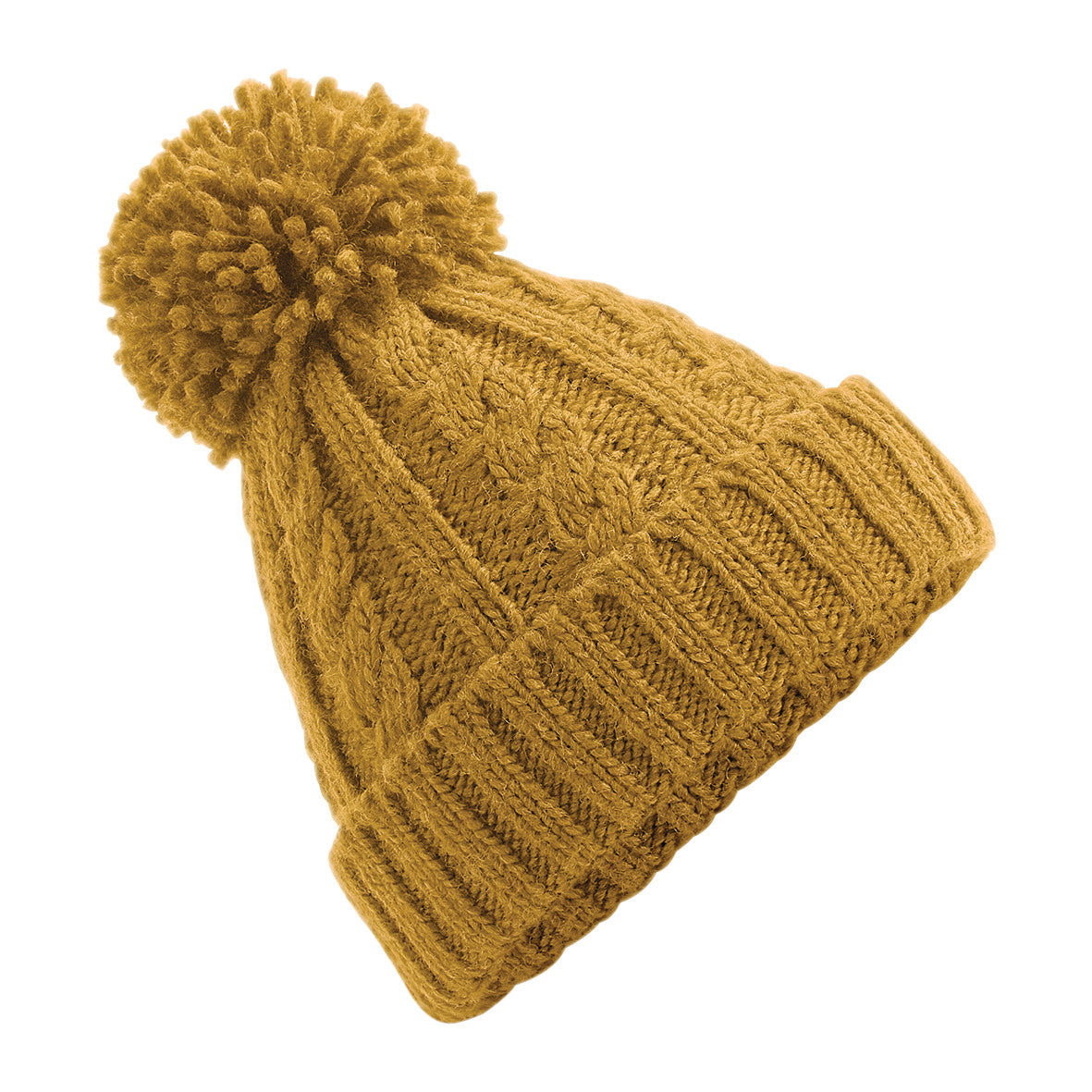 Beechfield Cable Knit Melange Beanie with Suprafleece Thermal Band, Pom Pom