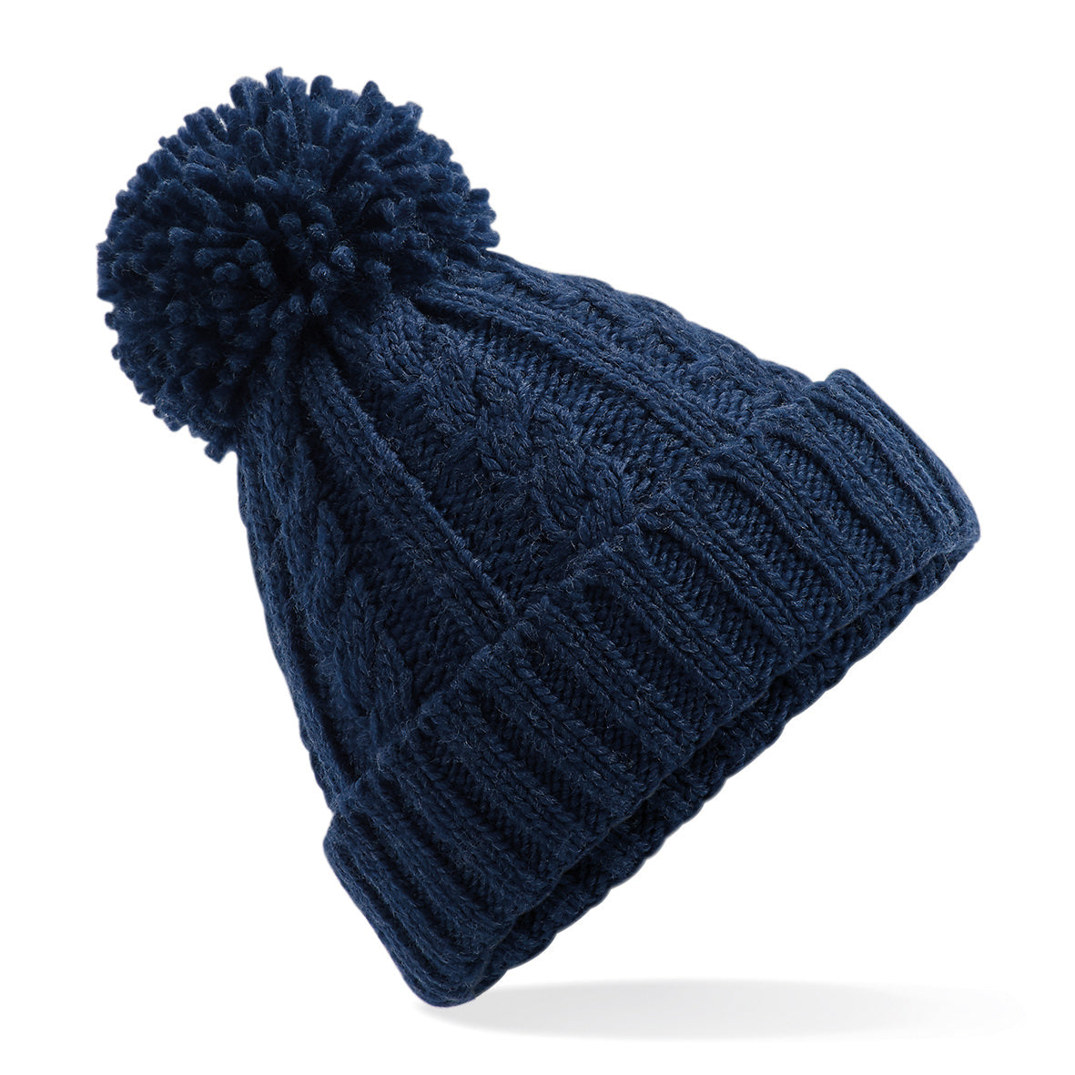 Beechfield Cable Knit Melange Beanie with Suprafleece Thermal Band, Pom Pom