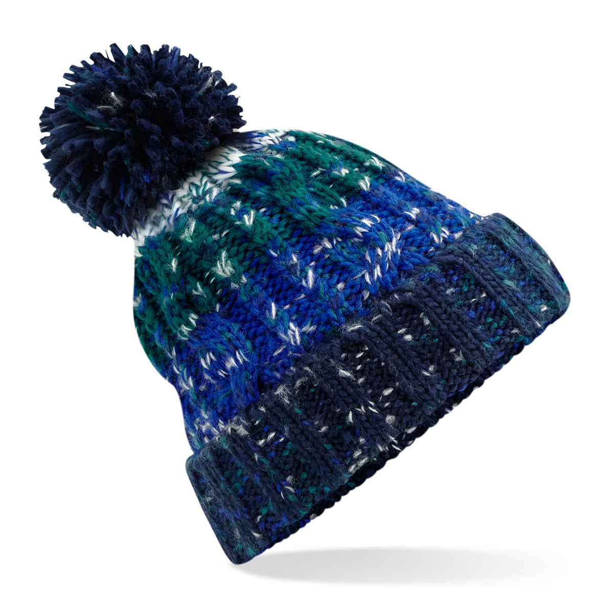 Beechfield Corkscrew Pom Pom Beanie Heavyweight Cable Knit with Shearling Band