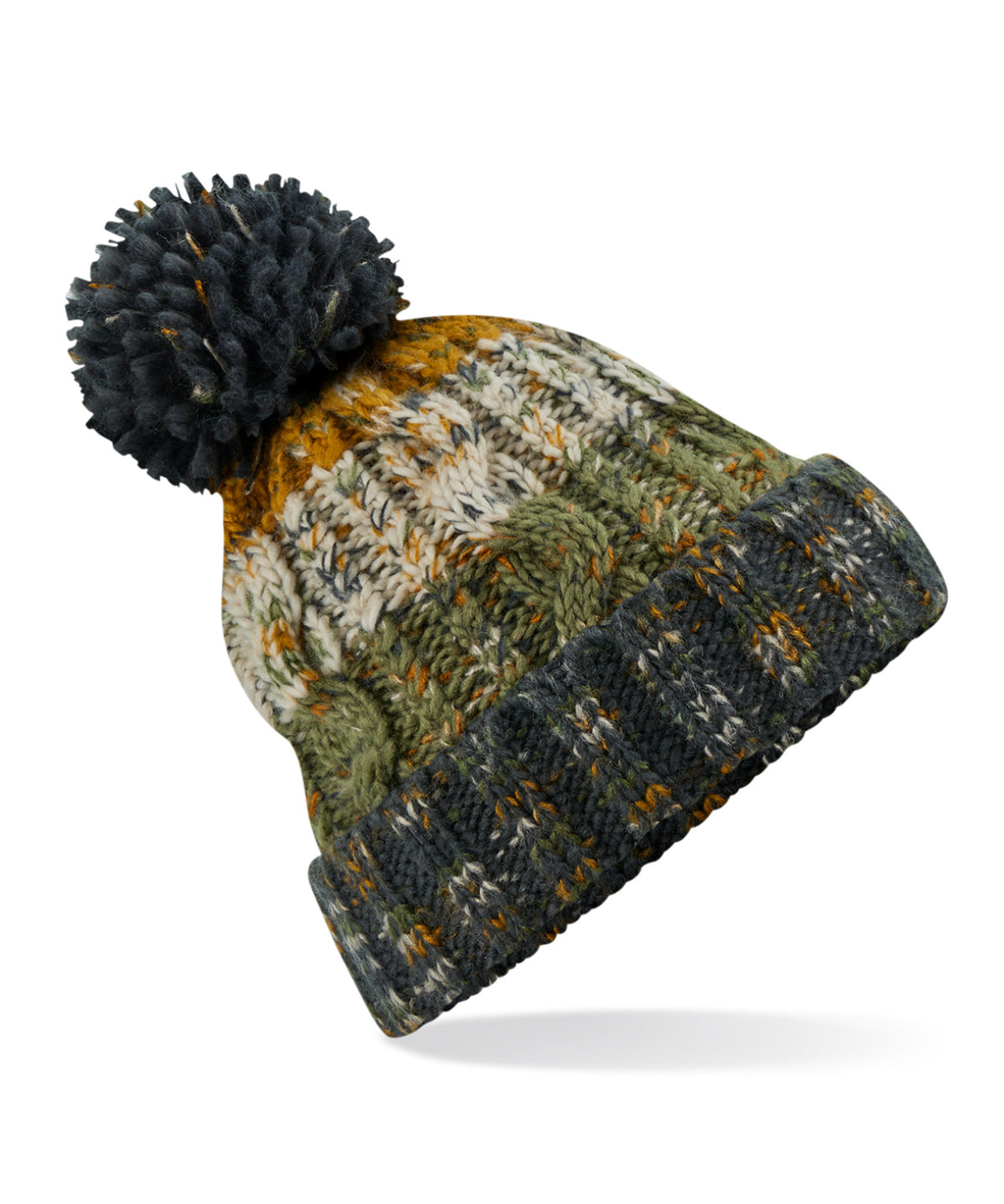 Beechfield Corkscrew Pom Pom Beanie Heavyweight Cable Knit with Shearling Band
