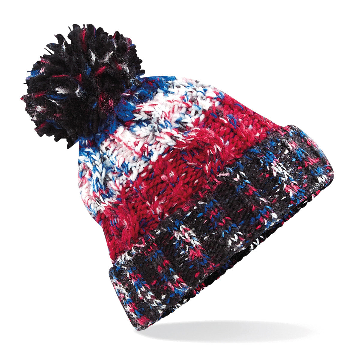 Beechfield Corkscrew Pom Pom Beanie Heavyweight Cable Knit with Shearling Band