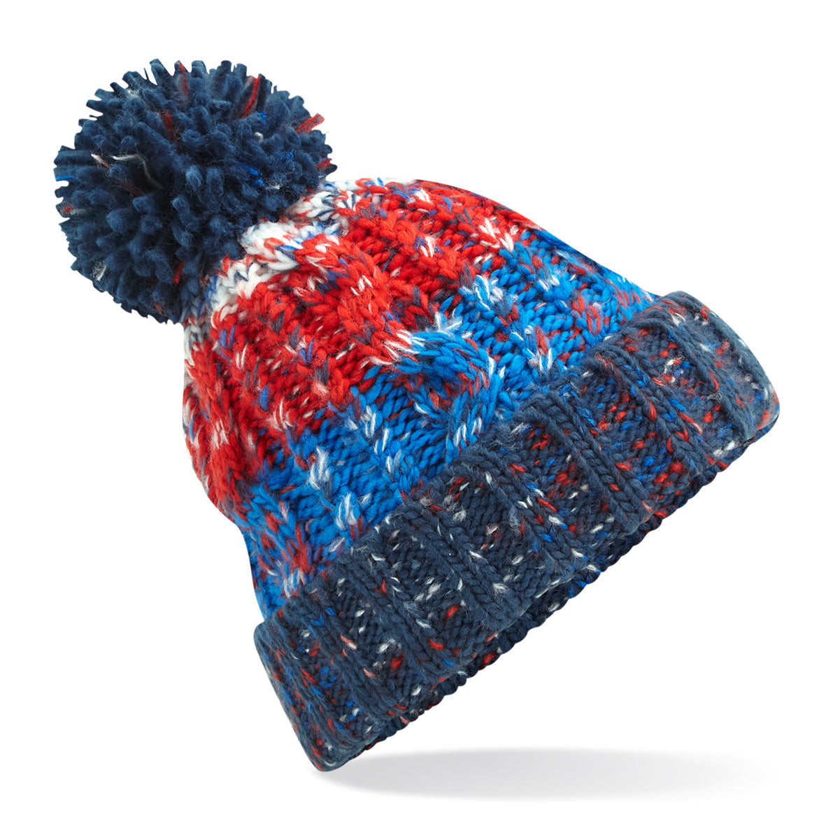 Beechfield Corkscrew Pom Pom Beanie Heavyweight Cable Knit with Shearling Band