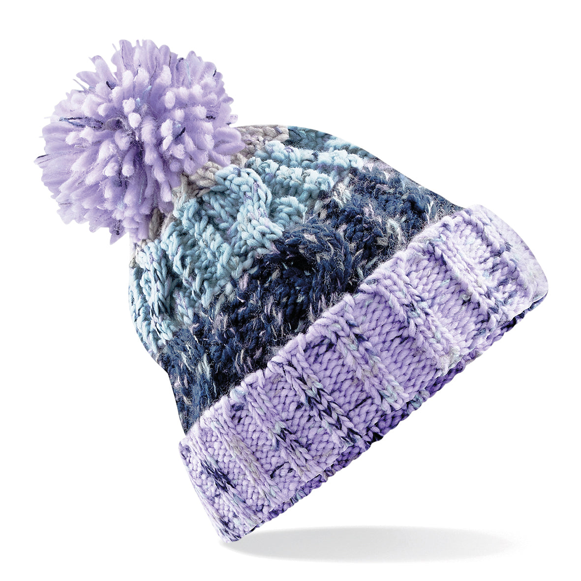 Beechfield Corkscrew Pom Pom Beanie Heavyweight Cable Knit with Shearling Band