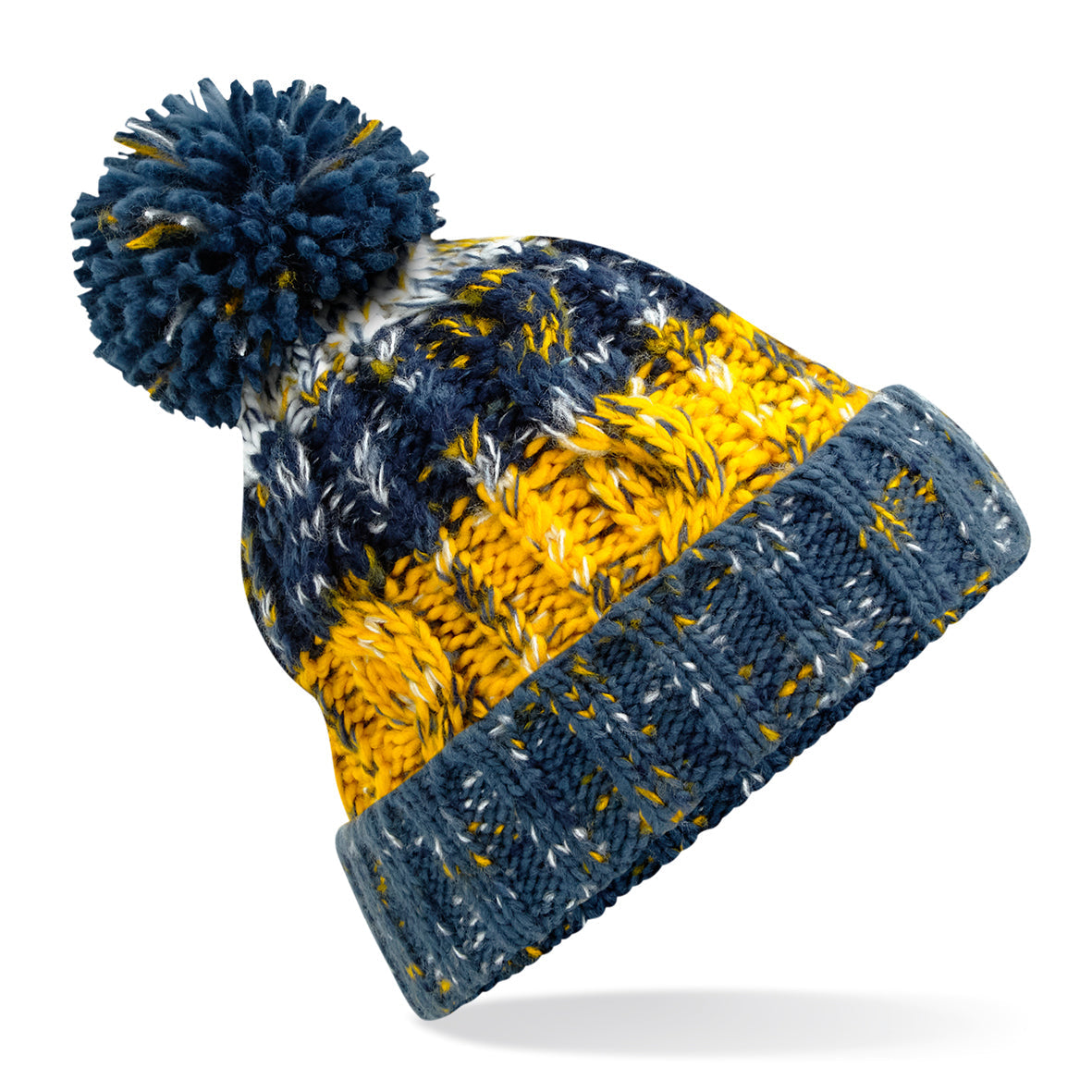 Beechfield Corkscrew Pom Pom Beanie Heavyweight Cable Knit with Shearling Band