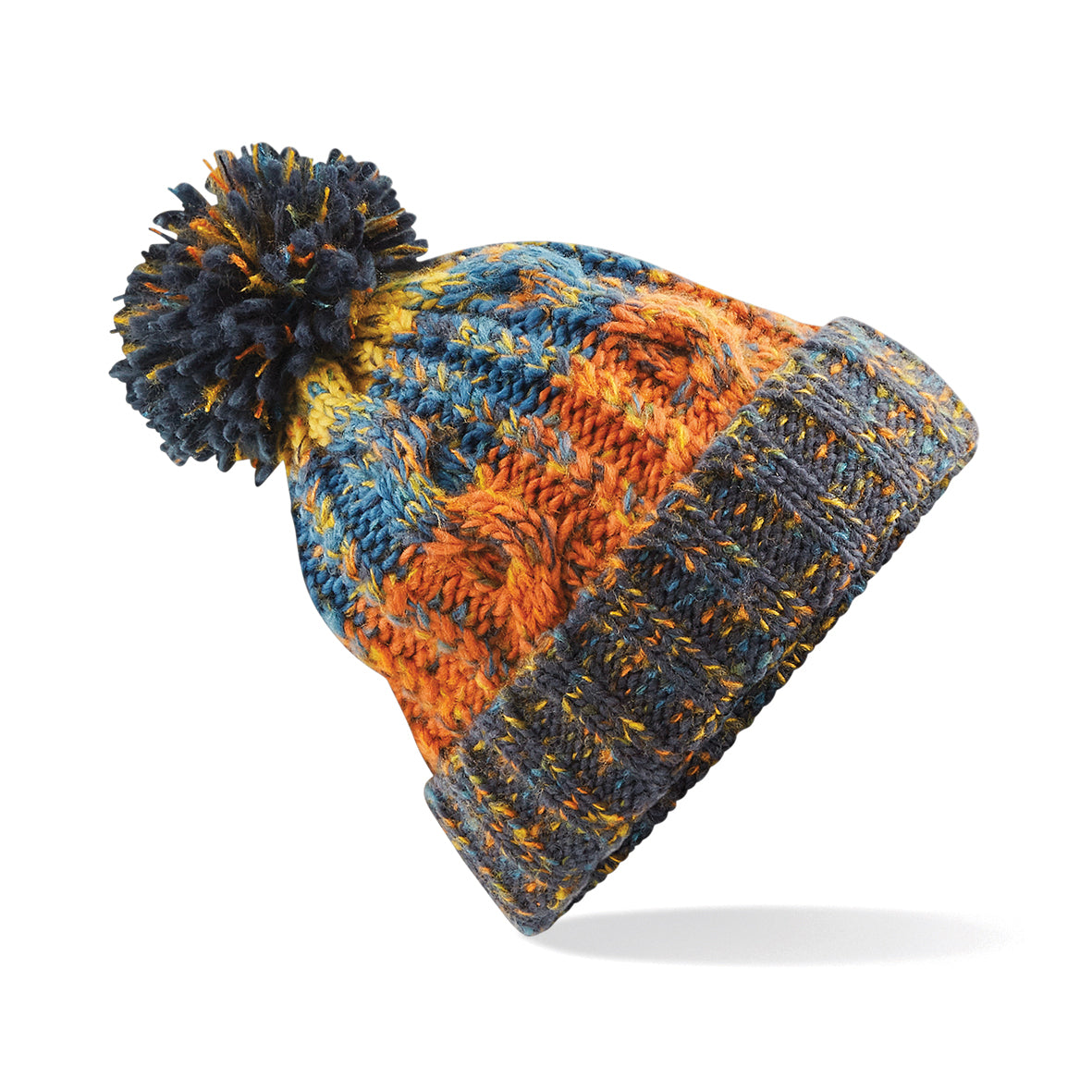 Beechfield Corkscrew Pom Pom Beanie Heavyweight Cable Knit with Shearling Band