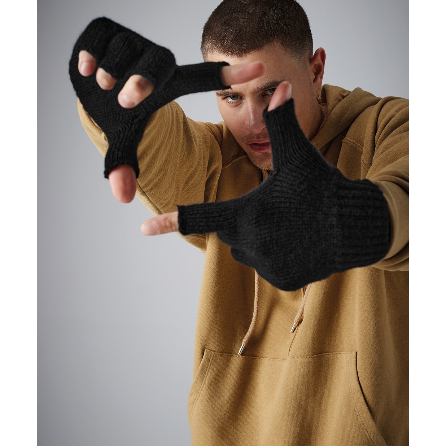 Beechfield Fingerless Gloves Ribbed Cuff One-Piece Knit S/M L/XL Reach Certified