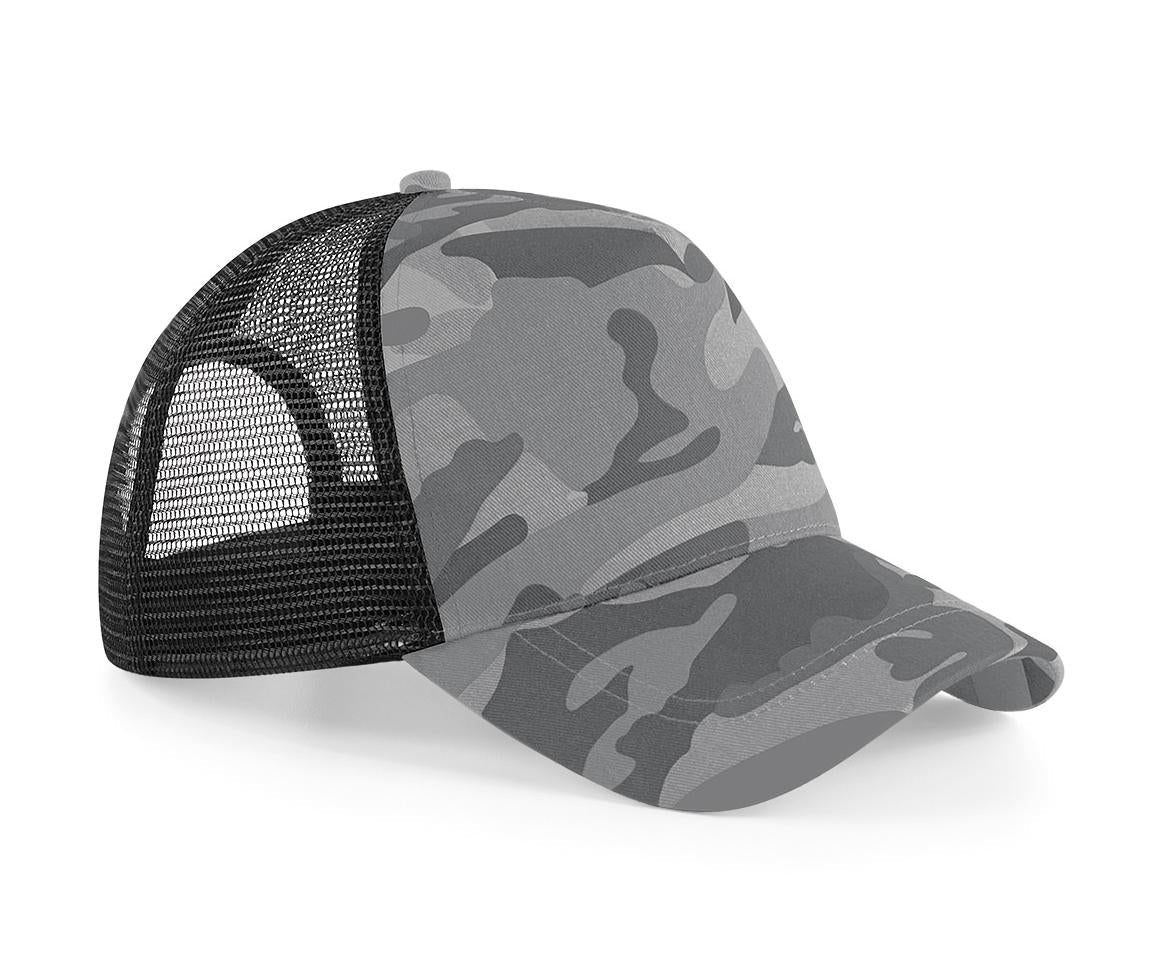 Beechfield Camo Snapback Trucker Hat 5-Panel Retro Adjustable Size Brand New