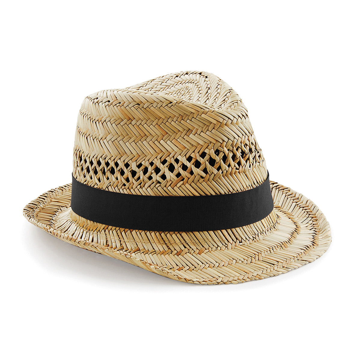 Beechfield Handmade Straw Summer Trilby Hat Unisex with TearAway Label