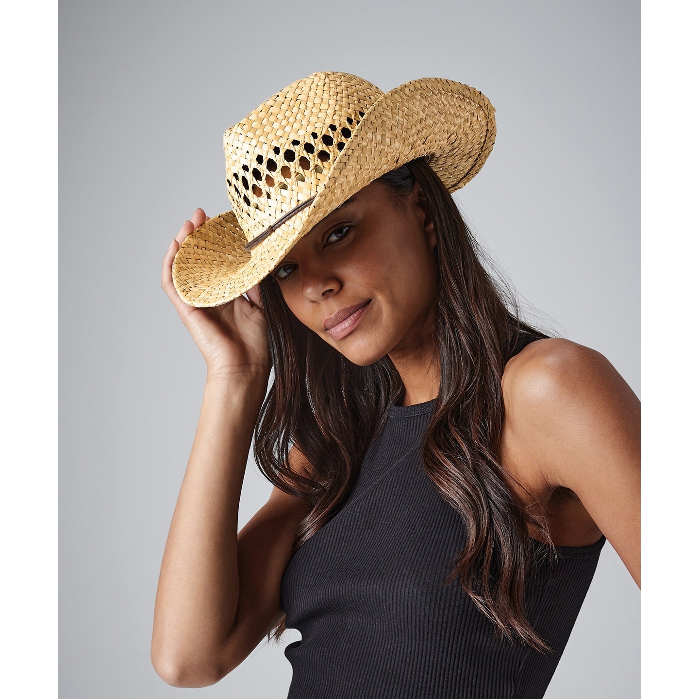 Beechfield Handmade Straw Cowboy Hat with Wired Brim and Elastic Sweatband