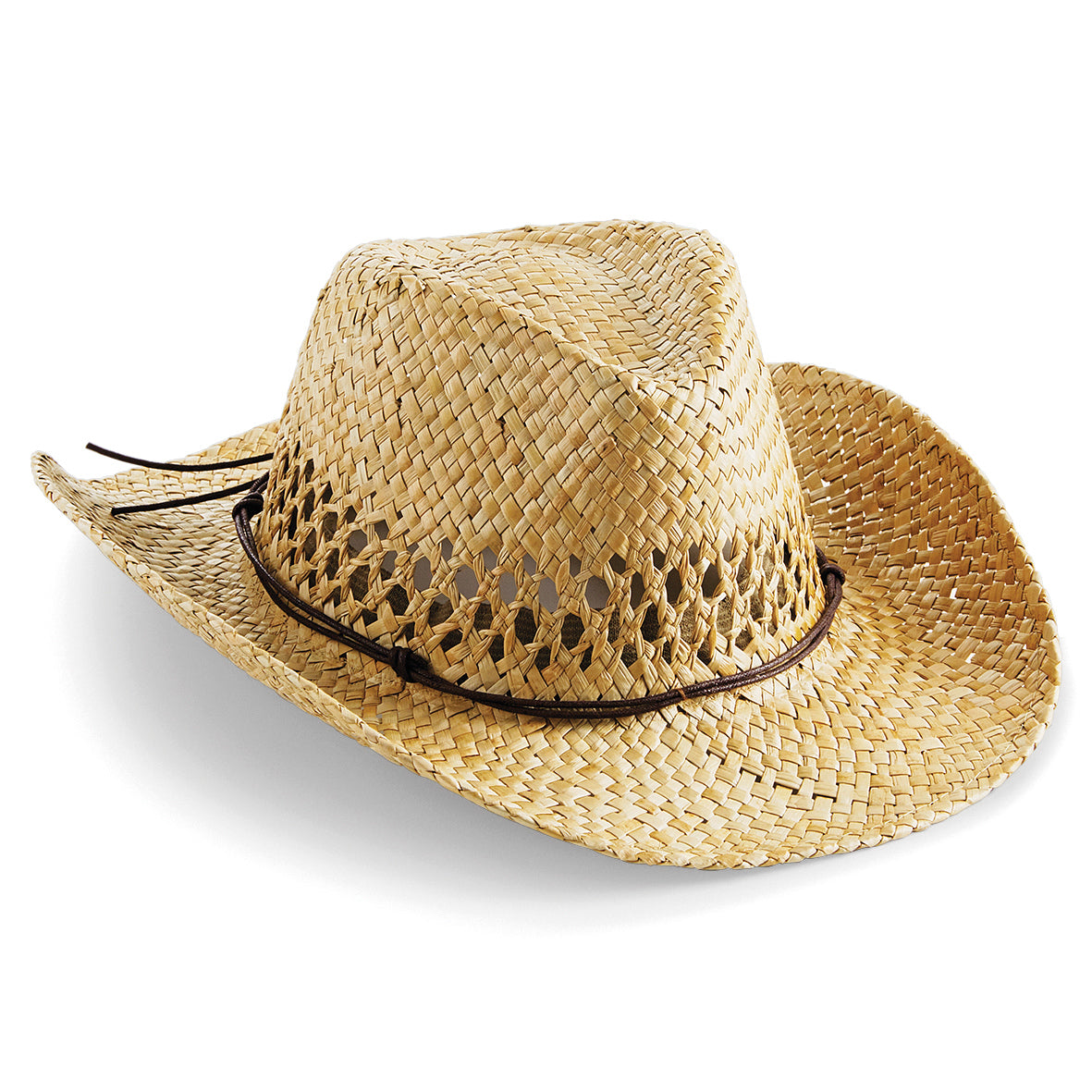 Beechfield Handmade Straw Cowboy Hat with Wired Brim and Elastic Sweatband
