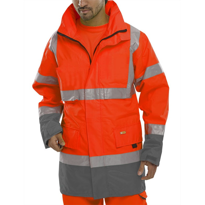Beeswift Two Tone High Visibility Breathable Traffic Jacket with Detachable Hood