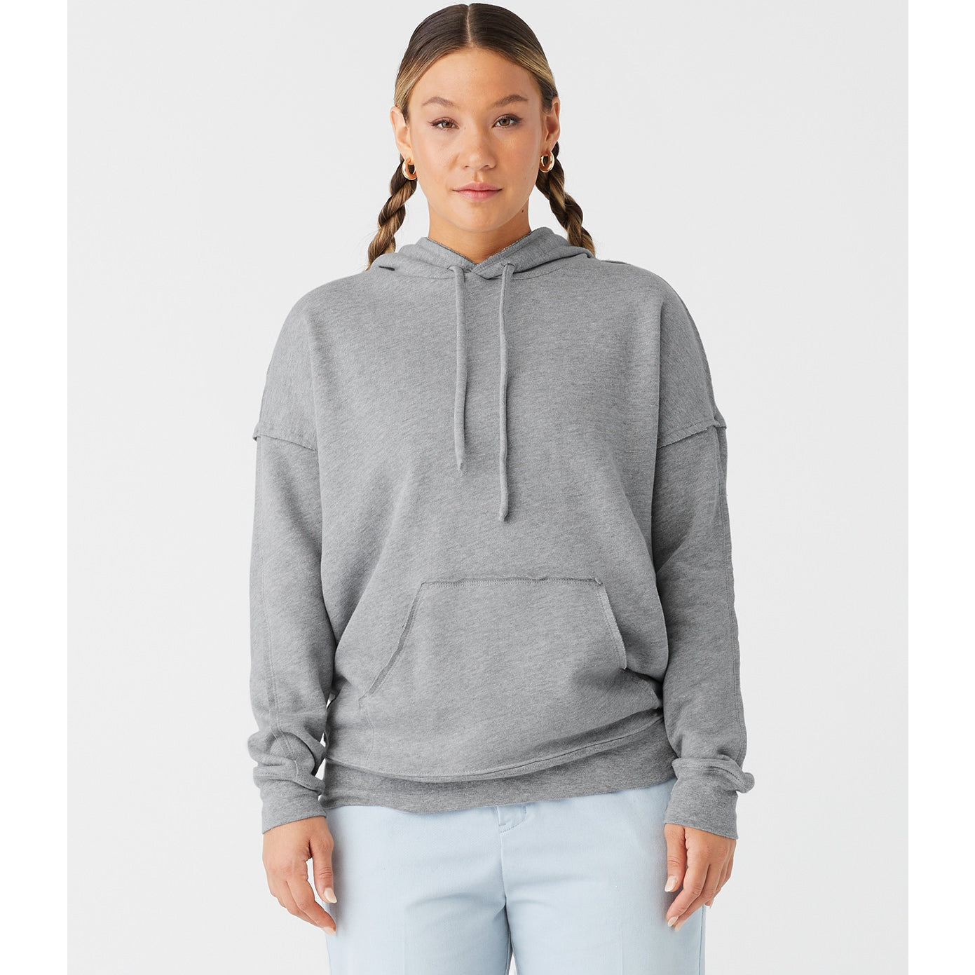Bella Canvas Unisex Raw-Seam Hoodie Oversized Fit Kangaroo Pocket Soft Fleece