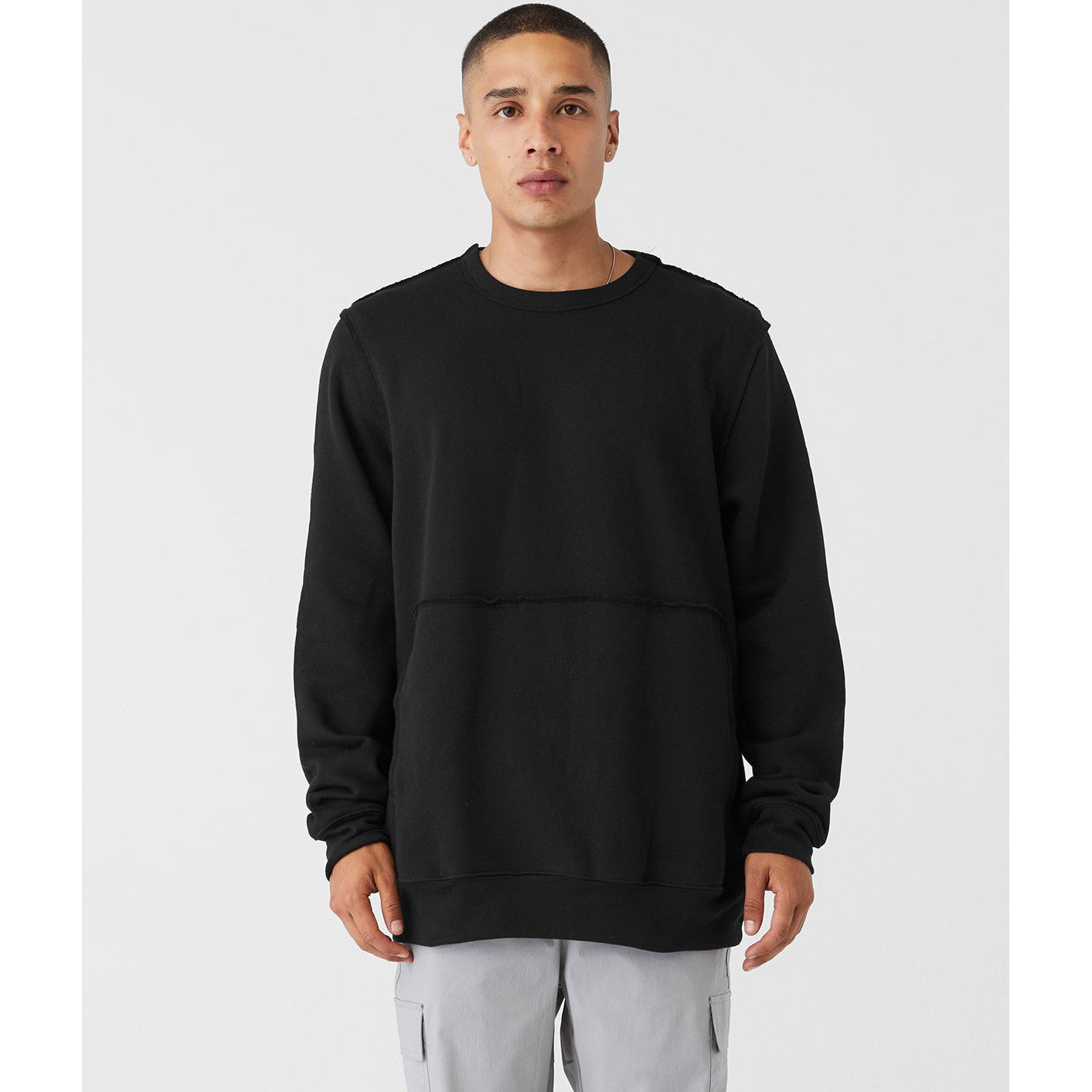 Bella Canvas Unisex Raw-Seam Crew Pullover Oversized Kangaroo Pocket Fleece