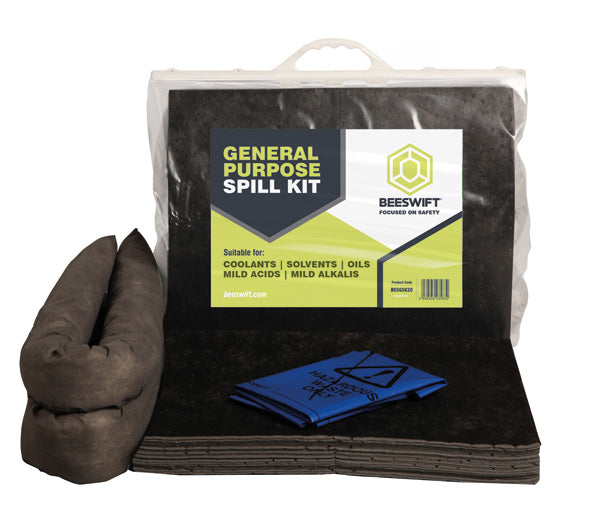 Beeswift 20L General Purpose Spill Kit Fast Acting Absorbent Socks Pads
