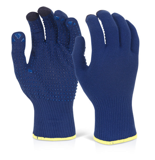 Beeswift Touch Screen Knitted Gloves Blue Polyester Cotton Grip EN388 EN511