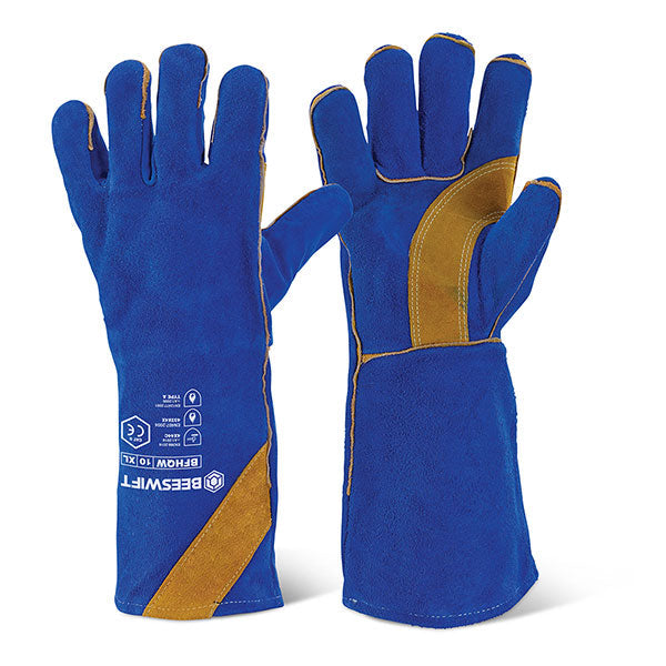 Beeswift Cat2 Blue Gold 16" Welders Gauntlet with Reinforced Leather and Lining